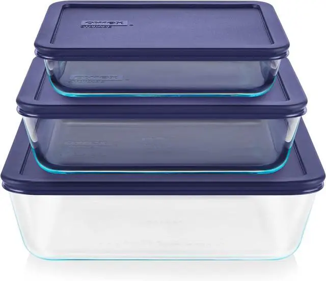 Main image of Pyrex Simply Store (3-Pack) Rectangular Glass Food Storage Containers Set, (3, 6 & 11 Cup) Meal Prep Containers With BPA-Free Lids, Dishwasher & Microwave Safe