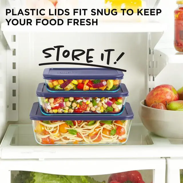 Alt view image 3 of 5 - Pyrex Simply Store (3-Pack) Rectangular Glass Food Storage Containers Set, (3, 6 & 11 Cup) Meal Prep Containers With BPA-Free Lids, Dishwasher & Microwave Safe