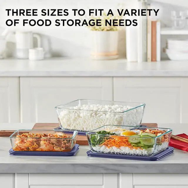 Alt view image 4 of 5 - Pyrex Simply Store (3-Pack) Rectangular Glass Food Storage Containers Set, (3, 6 & 11 Cup) Meal Prep Containers With BPA-Free Lids, Dishwasher & Microwave Safe