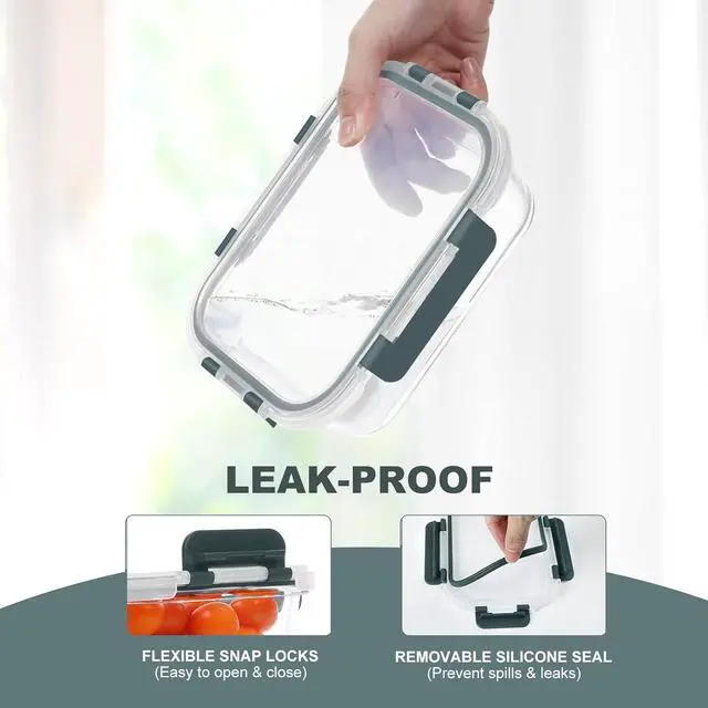 Main image of 10 Pack Glass Food Storage Containers, Meal Prep Containers with Lids, Airtight Glass Lunch Boxes, Freezer, Oven, and Microwave Safe