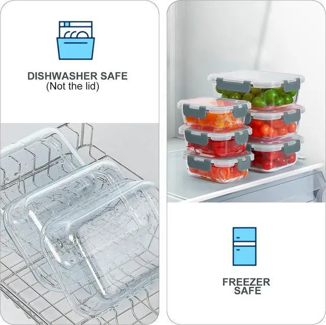 Alt view image 3 of 6 - 10 Pack Glass Food Storage Containers, Meal Prep Containers with Lids, Airtight Glass Lunch Boxes, Freezer, Oven, and Microwave Safe