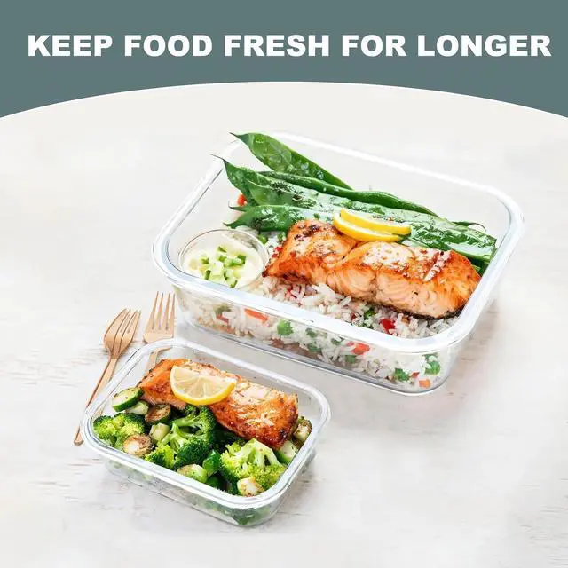 Alt view image 5 of 6 - 10 Pack Glass Food Storage Containers, Meal Prep Containers with Lids, Airtight Glass Lunch Boxes, Freezer, Oven, and Microwave Safe