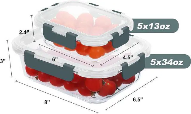Alt view image 6 of 6 - 10 Pack Glass Food Storage Containers, Meal Prep Containers with Lids, Airtight Glass Lunch Boxes, Freezer, Oven, and Microwave Safe