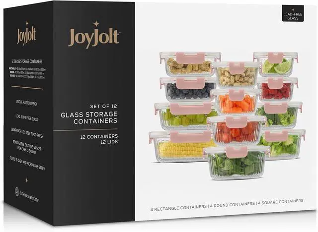 Alt view image 6 of 7 - JoyJolt 24pc Borosilicate Glass Storage Containers with Lids | 12 Airtight/Freezer Safe Food Storage Containers for Pantry and Kitchen | Meal Prep Container for Lunch | Glass Tupperware Set