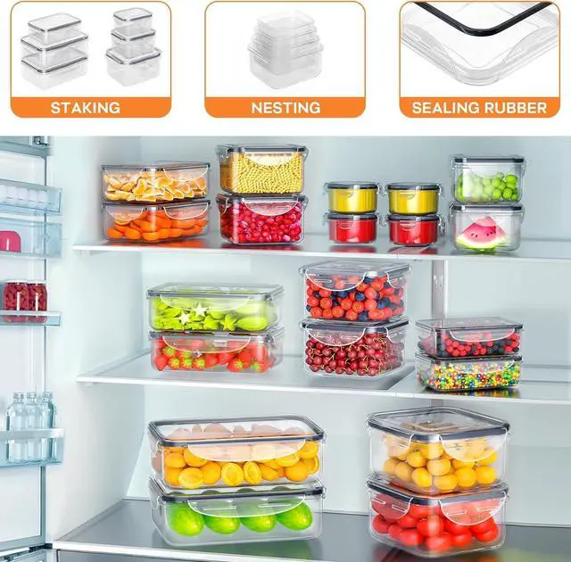 Alt view image 3 of 6 - 40 PCS Food Storage Containers with Lids Airtight (20 Containers & 20 Lids), Plastic Storage Meal Prep Container-Stackable 100% Leakproof & Microwave Organization and Storage Sets, Lunch Containers