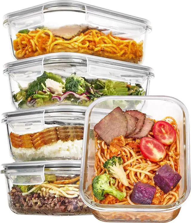 Main image of Vtopmart 5 Pack 35oz Glass Food Storage Containers with Lids, Meal Prep Containers, Airtight Reusable Lunch Container Set, Safe for Oven, Microwave, Freezer, and Dishwasher