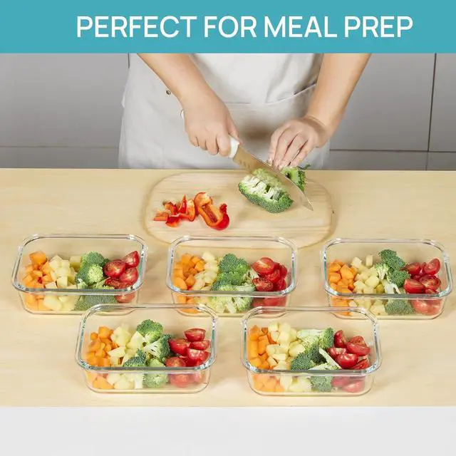 Alt view image 2 of 7 - Vtopmart 5 Pack 35oz Glass Food Storage Containers with Lids, Meal Prep Containers, Airtight Reusable Lunch Container Set, Safe for Oven, Microwave, Freezer, and Dishwasher