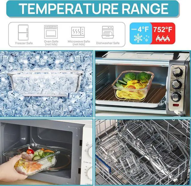 Alt view image 4 of 7 - Vtopmart 5 Pack 35oz Glass Food Storage Containers with Lids, Meal Prep Containers, Airtight Reusable Lunch Container Set, Safe for Oven, Microwave, Freezer, and Dishwasher