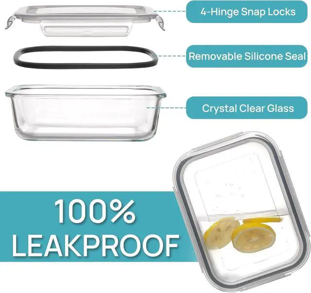 Alt view image 6 of 7 - Vtopmart 5 Pack 35oz Glass Food Storage Containers with Lids, Meal Prep Containers, Airtight Reusable Lunch Container Set, Safe for Oven, Microwave, Freezer, and Dishwasher