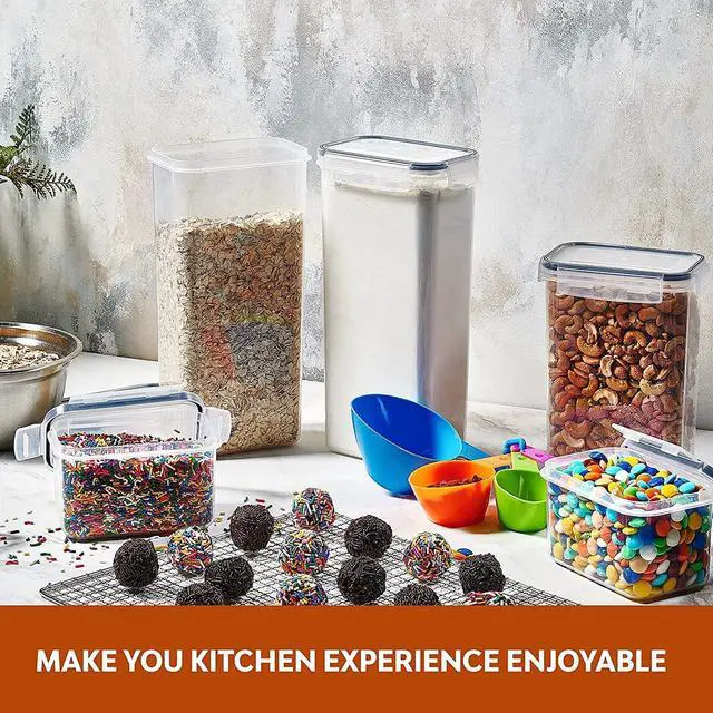 Alt view image 4 of 7 - 24 Pack Airtight Food Storage Container Set - BPA Free Clear Plastic Kitchen and Pantry Organization Canisters with Durable Lids for Cereal, Dry Food Flour & Sugar - Labels, Marker & Spoon Set