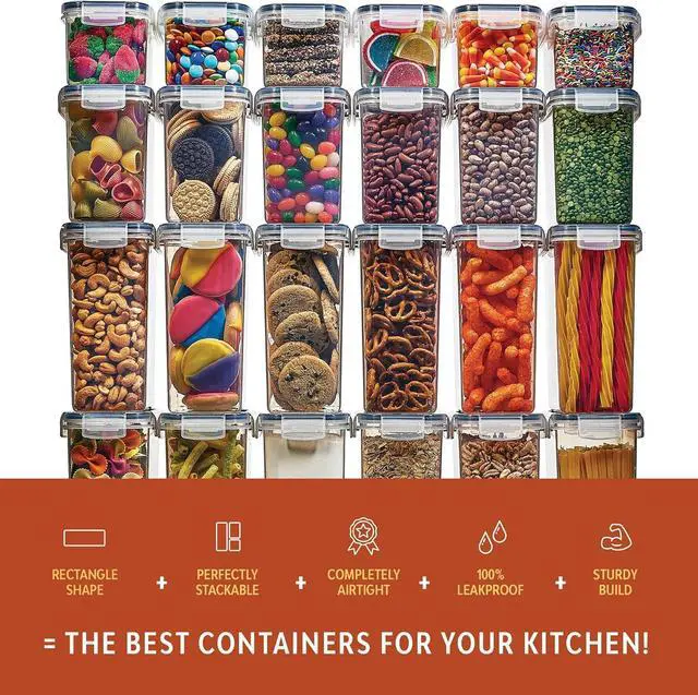 Alt view image 6 of 7 - 24 Pack Airtight Food Storage Container Set - BPA Free Clear Plastic Kitchen and Pantry Organization Canisters with Durable Lids for Cereal, Dry Food Flour & Sugar - Labels, Marker & Spoon Set