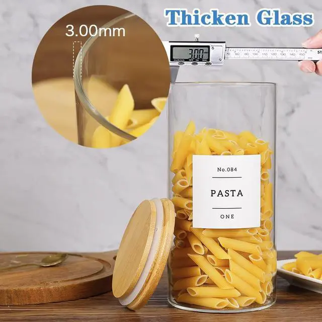 Alt view image 4 of 7 - 5 Pcs Glass Food Storage Containers With 132 Pantry Labels Preprinted - Thicken(3mm) Jars Airtight Bamboo Lid Stackable Kitchen Canisters Set For Candy, Cookie, Rice, Sugar, Flour