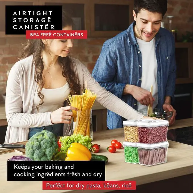 Alt view image 2 of 7 - DWËLLZA KITCHEN Airtight Food Storage Containers - Pantry Snacks Kitchen Container, Baking Supplies, 4LB Sugar & Flour Canister - 4 Pc Set All Same Size - Clear Plastic BPA-Free - Keeps Fresh & Dry