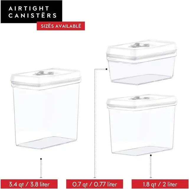 Alt view image 7 of 7 - DWËLLZA KITCHEN Airtight Food Storage Containers - Pantry Snacks Kitchen Container, Baking Supplies, 4LB Sugar & Flour Canister - 4 Pc Set All Same Size - Clear Plastic BPA-Free - Keeps Fresh & Dry