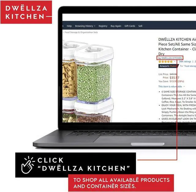 Alt view image 4 of 7 - DWËLLZA KITCHEN Airtight Food Storage Containers - Pantry Snacks Kitchen Container, Baking Supplies, 4LB Sugar & Flour Canister - 4 Pc Set All Same Size - Clear Plastic BPA-Free - Keeps Fresh & Dry