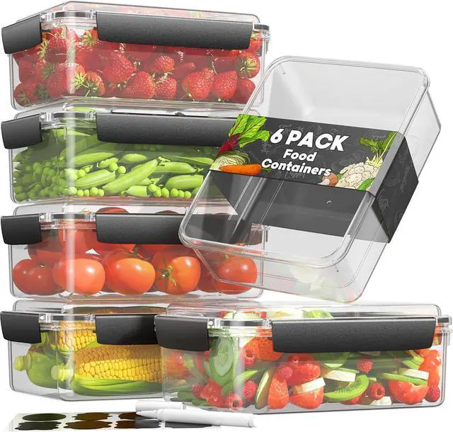 Main image of 7 Cup Food Storage Containers with Lids, 6 Pack Plastic Food Containers, BPA Free Meal Prep Containers Reusable, Freezer Microwave Dishwasher Safe, Includes Labels & Pen