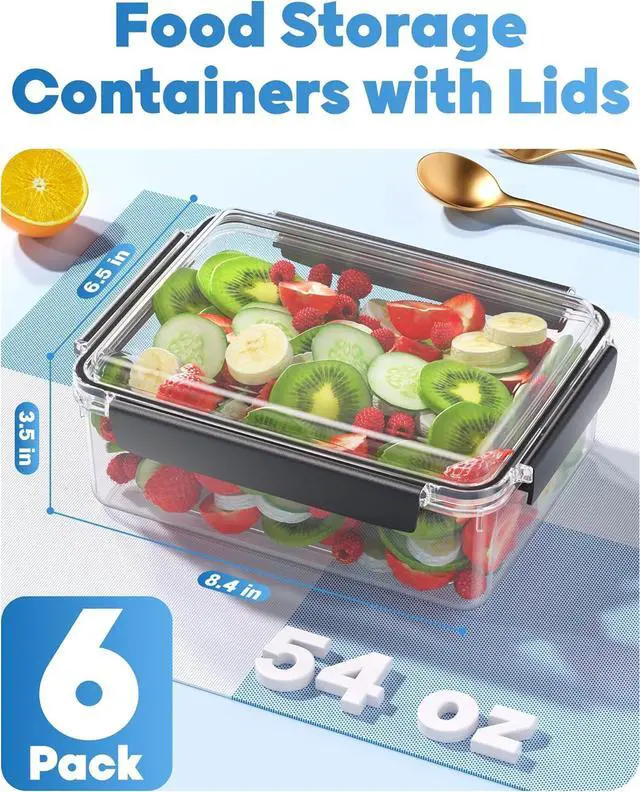 Alt view image 2 of 7 - 7 Cup Food Storage Containers with Lids, 6 Pack Plastic Food Containers, BPA Free Meal Prep Containers Reusable, Freezer Microwave Dishwasher Safe, Includes Labels & Pen