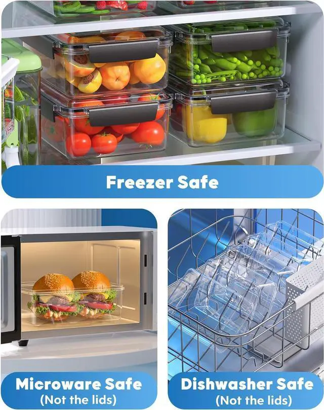Alt view image 4 of 7 - 7 Cup Food Storage Containers with Lids, 6 Pack Plastic Food Containers, BPA Free Meal Prep Containers Reusable, Freezer Microwave Dishwasher Safe, Includes Labels & Pen