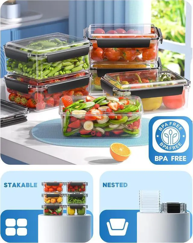 Alt view image 6 of 7 - 7 Cup Food Storage Containers with Lids, 6 Pack Plastic Food Containers, BPA Free Meal Prep Containers Reusable, Freezer Microwave Dishwasher Safe, Includes Labels & Pen