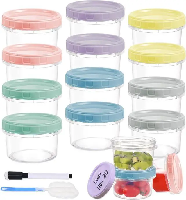 Main image of 12pcs 8 oz Plastic Containers with Screw Lids, Reusable Clear Food Storage Containers with Pen and Brush for Snack Salad Fruit, Leakproof Small Freezer Containers, Microwave & Dishwasher Safe