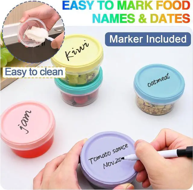 Alt view image 2 of 7 - 12pcs 8 oz Plastic Containers with Screw Lids, Reusable Clear Food Storage Containers with Pen and Brush for Snack Salad Fruit, Leakproof Small Freezer Containers, Microwave & Dishwasher Safe