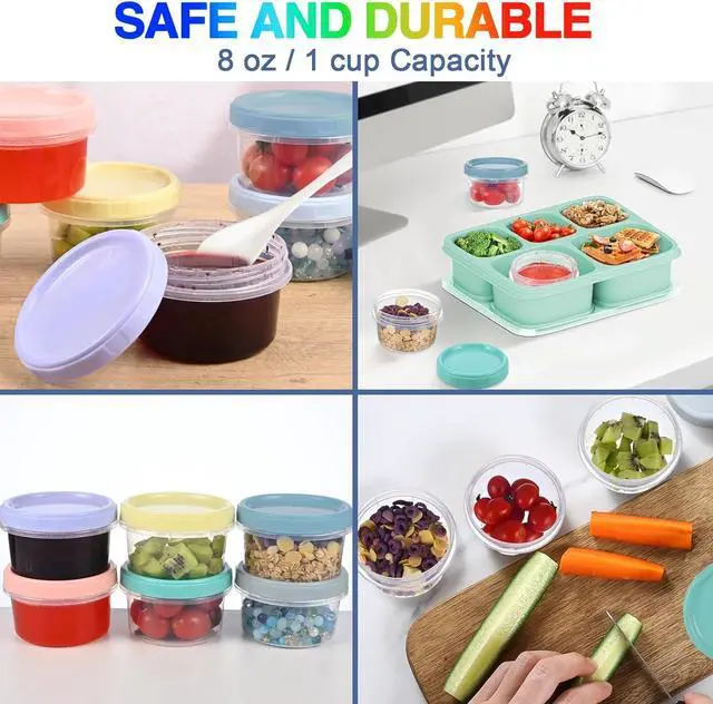 Alt view image 3 of 7 - 12pcs 8 oz Plastic Containers with Screw Lids, Reusable Clear Food Storage Containers with Pen and Brush for Snack Salad Fruit, Leakproof Small Freezer Containers, Microwave & Dishwasher Safe