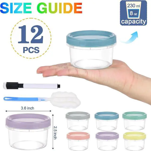 Alt view image 4 of 7 - 12pcs 8 oz Plastic Containers with Screw Lids, Reusable Clear Food Storage Containers with Pen and Brush for Snack Salad Fruit, Leakproof Small Freezer Containers, Microwave & Dishwasher Safe