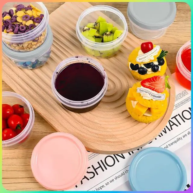 Alt view image 6 of 7 - 12pcs 8 oz Plastic Containers with Screw Lids, Reusable Clear Food Storage Containers with Pen and Brush for Snack Salad Fruit, Leakproof Small Freezer Containers, Microwave & Dishwasher Safe