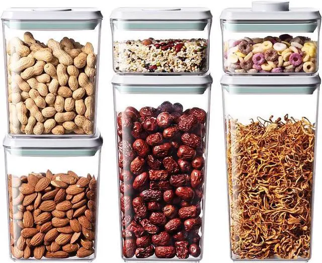 Main image of Pop Food Storage Containers Set, 6Pcs Airtight Containers with Lids for Kitchen Pantry Organizers and Storage,One Button Opening BPA-Free Food Containers for Cereal Flour Sugar(0.6, 1.3, 1.9Qt)*2