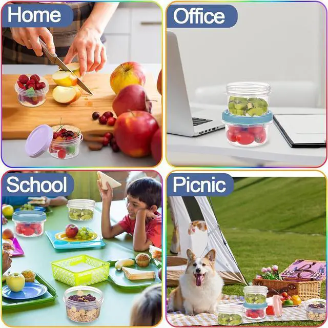 Alt view image 7 of 7 - 12pcs 8 oz Plastic Containers with Screw Lids, Reusable Clear Food Storage Containers with Pen and Brush for Snack Salad Fruit, Leakproof Small Freezer Containers, Microwave & Dishwasher Safe