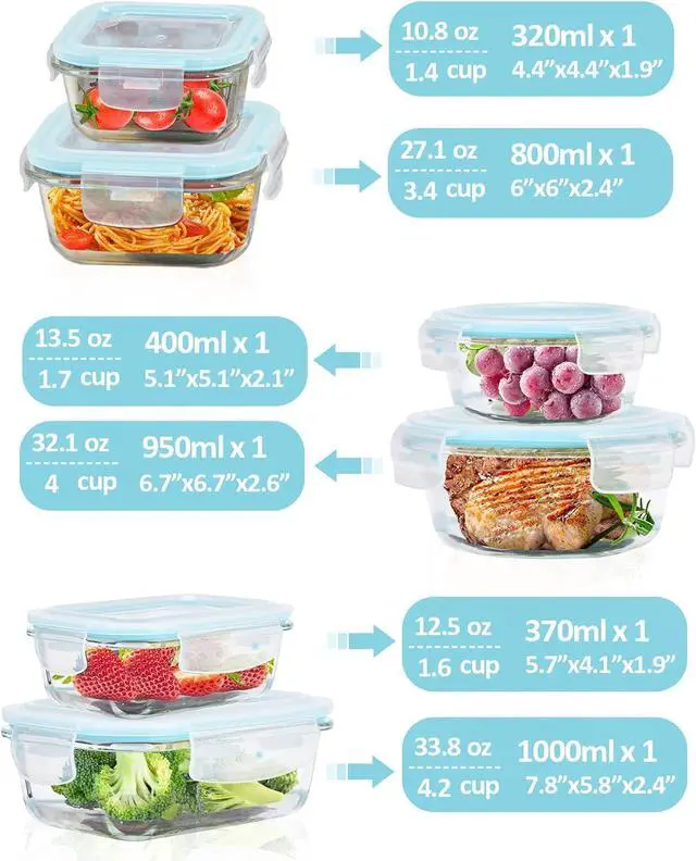 Alt view image 2 of 7 - Glass Food Storage Containers with Lids Airtight 6 Pack, Glass Storage Containers with Lids for Food, Not Easy Broken & Leak Proof, Oven/Dishwasher Safe, Blue