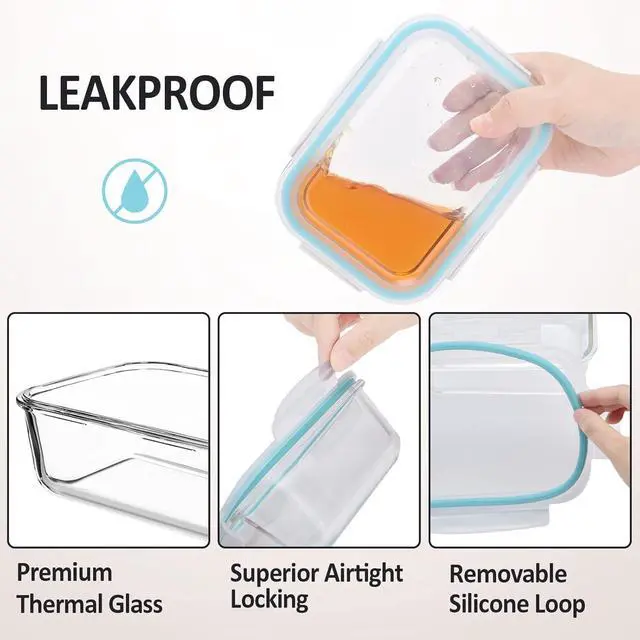 Alt view image 3 of 7 - Glass Food Storage Containers with Lids Airtight 6 Pack, Glass Storage Containers with Lids for Food, Not Easy Broken & Leak Proof, Oven/Dishwasher Safe, Blue