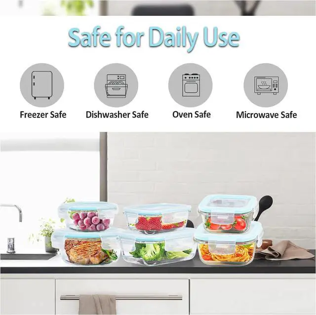 Alt view image 5 of 7 - Glass Food Storage Containers with Lids Airtight 6 Pack, Glass Storage Containers with Lids for Food, Not Easy Broken & Leak Proof, Oven/Dishwasher Safe, Blue