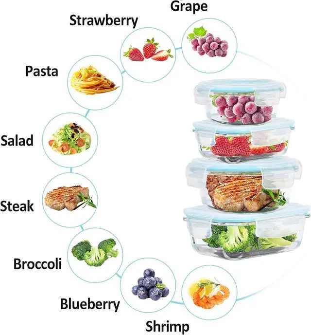Alt view image 6 of 7 - Glass Food Storage Containers with Lids Airtight 6 Pack, Glass Storage Containers with Lids for Food, Not Easy Broken & Leak Proof, Oven/Dishwasher Safe, Blue