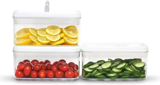 Main image of Felli Flip Tite Food Storage Container with Lid 4 RECTANGLE Airtight Ring Flip Lock Top, Stackable Acrylic Canister Set for Kitchen Fridge Pantry Organizer, Veggie Fruit Tea Bag Snack (1.1 qt)