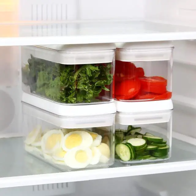 Alt view image 2 of 7 - Felli Flip Tite Food Storage Container with Lid 4 RECTANGLE Airtight Ring Flip Lock Top, Stackable Acrylic Canister Set for Kitchen Fridge Pantry Organizer, Veggie Fruit Tea Bag Snack (1.1 qt)