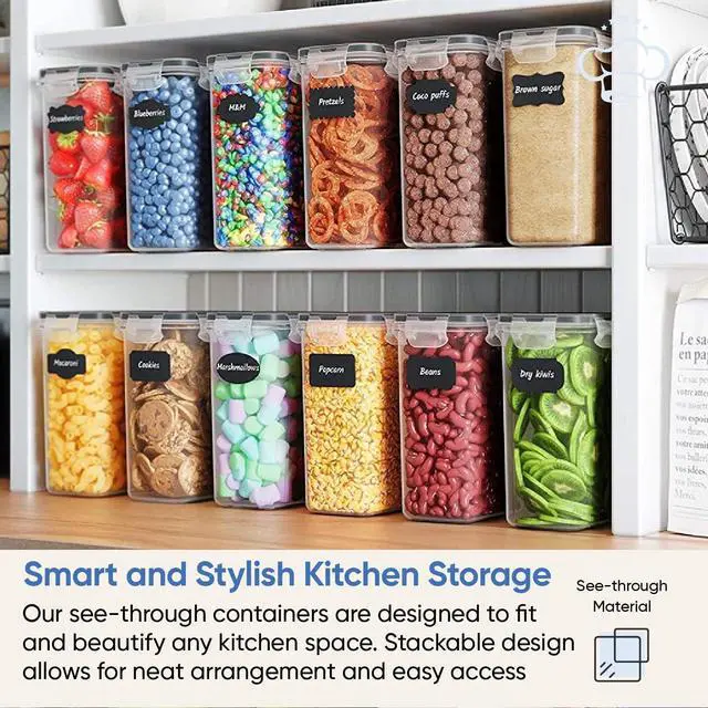 Alt view image 4 of 7 - Airtight Food Storage Containers with Lids for Kitchen & Pantry Organization - Set of 12/2L Each - Must Haves for Flour, Sugar & Dry Food Storage - BPA Free Plastic Canisters with Accessories