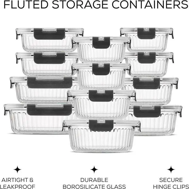 Alt view image 2 of 7 - JoyJolt 24pc Borosilicate Glass Storage Containers with Lids | 12 Airtight/Freezer Safe Food Storage Containers for Pantry and Kitchen | Meal Prep Container for Lunch | Glass Tupperware Set