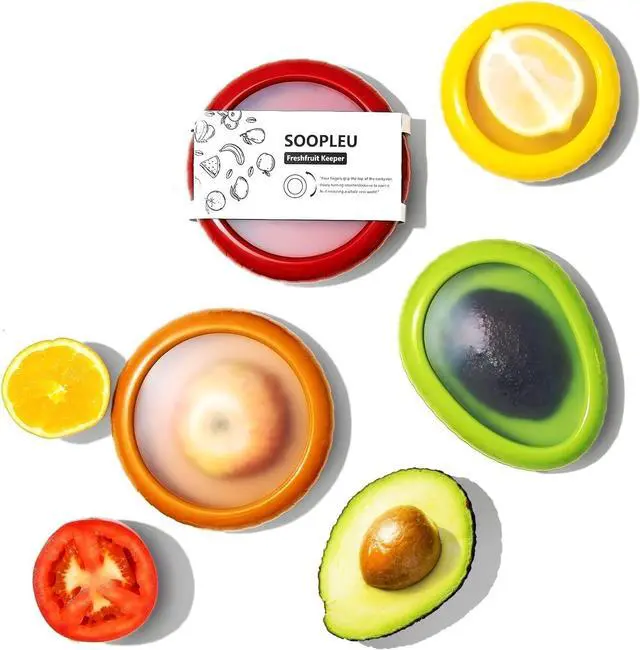 Main image of Avocado Saver and Tomato Holder - Set of 4 Reusable Storage Containers for Fridge - Ideal for Garlic, Onions, Lemons, and Potatoes