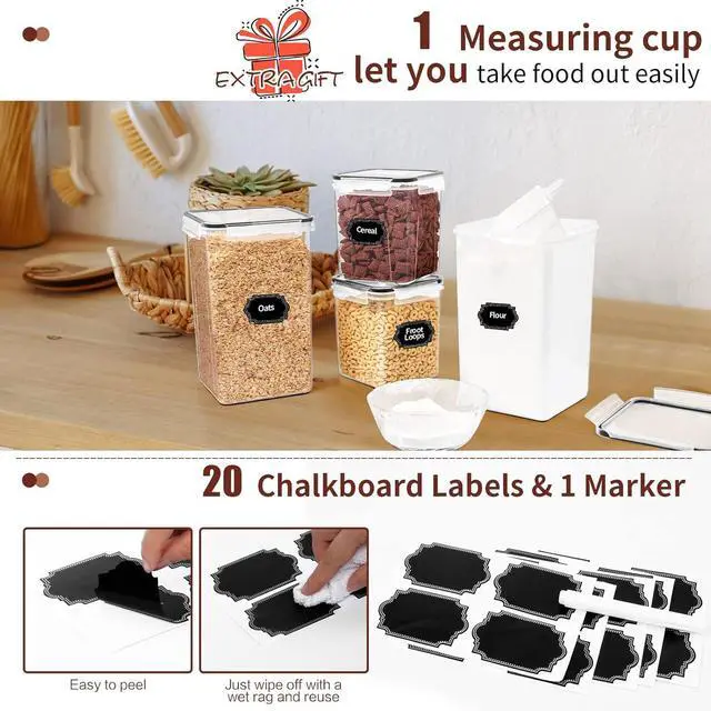 Alt view image 4 of 7 - Skroam Large Airtight Food Storage Containers with Lids, 10 Pack Cereal Containers Storage Set - BPA Free Pantry Organizers and Storage for Flour, Sugar & Rice with Measuring Cup, Labels & Marker