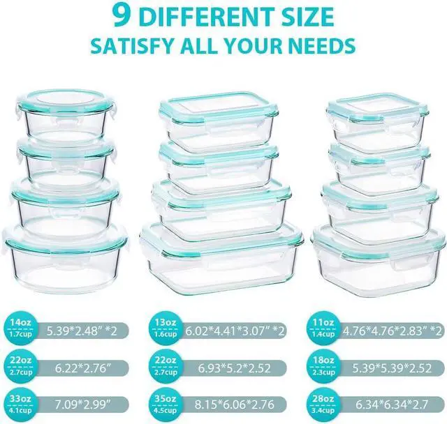 Alt view image 2 of 6 - Bayco Glass Food Storage Containers with Lids, [24 Piece] Meal Prep, Airtight Bento Boxes, Leak Proof (12 lids & 12 Containers) - Blue