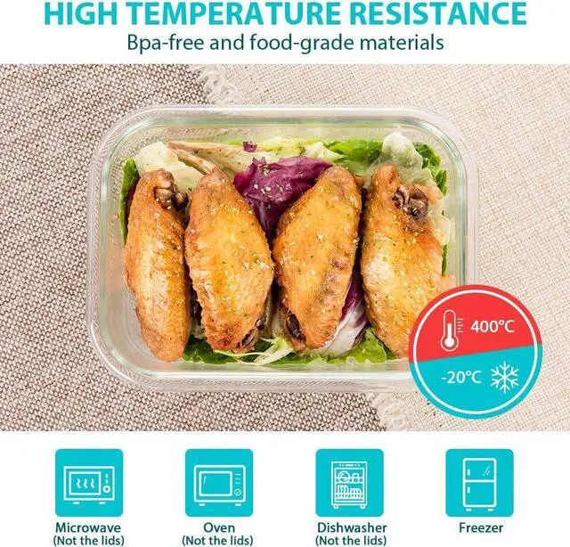 Alt view image 3 of 6 - Bayco Glass Food Storage Containers with Lids, [24 Piece] Meal Prep, Airtight Bento Boxes, Leak Proof (12 lids & 12 Containers) - Blue