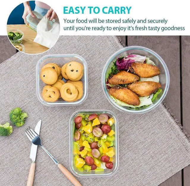 Alt view image 5 of 6 - Bayco Glass Food Storage Containers with Lids, [24 Piece] Meal Prep, Airtight Bento Boxes, Leak Proof (12 lids & 12 Containers) - Blue