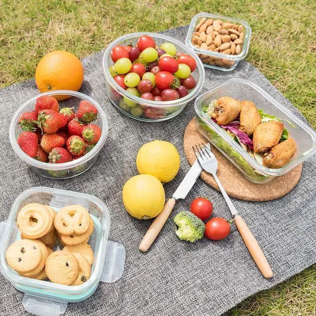 Alt view image 6 of 6 - Bayco Glass Food Storage Containers with Lids, [24 Piece] Meal Prep, Airtight Bento Boxes, Leak Proof (12 lids & 12 Containers) - Blue