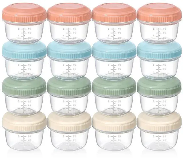 Main image of 16 Pack 4 oz Reusable Plastic Containers with Lids, Snack & Puree, Salad Dressing, Deli & Freezer Baby Food Containers, Dishwasher Safe, BPA Free
