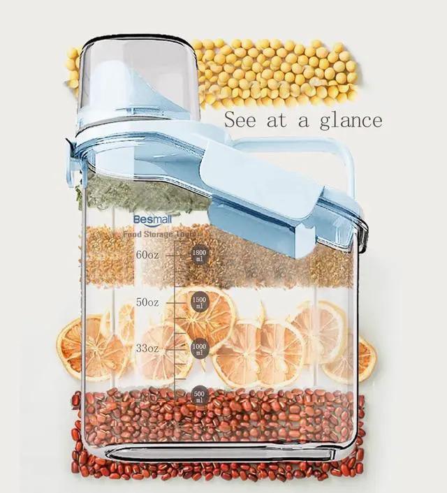Alt view image 2 of 6 - Cereal Containers Storage,2L Airtight Large Dry Food Storage Containers with Pouring Spout, Measuring Cup for Flour and Grain,BPA Free Plastic Dispenser
