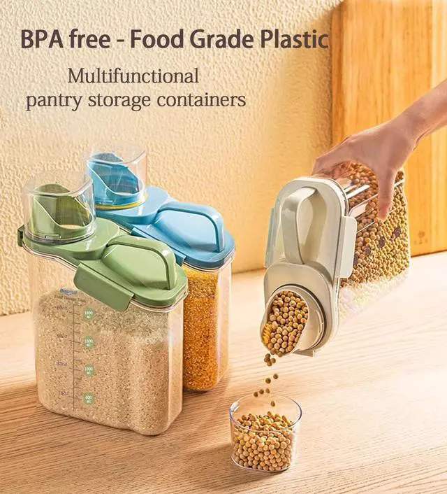 Alt view image 4 of 6 - Cereal Containers Storage,2L Airtight Large Dry Food Storage Containers with Pouring Spout, Measuring Cup for Flour and Grain,BPA Free Plastic Dispenser