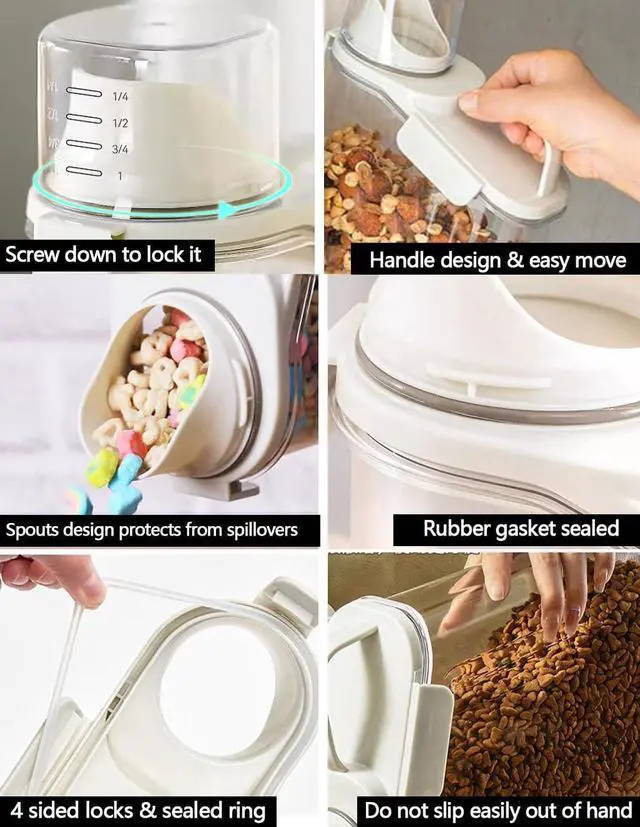 Alt view image 5 of 6 - Cereal Containers Storage,2L Airtight Large Dry Food Storage Containers with Pouring Spout, Measuring Cup for Flour and Grain,BPA Free Plastic Dispenser