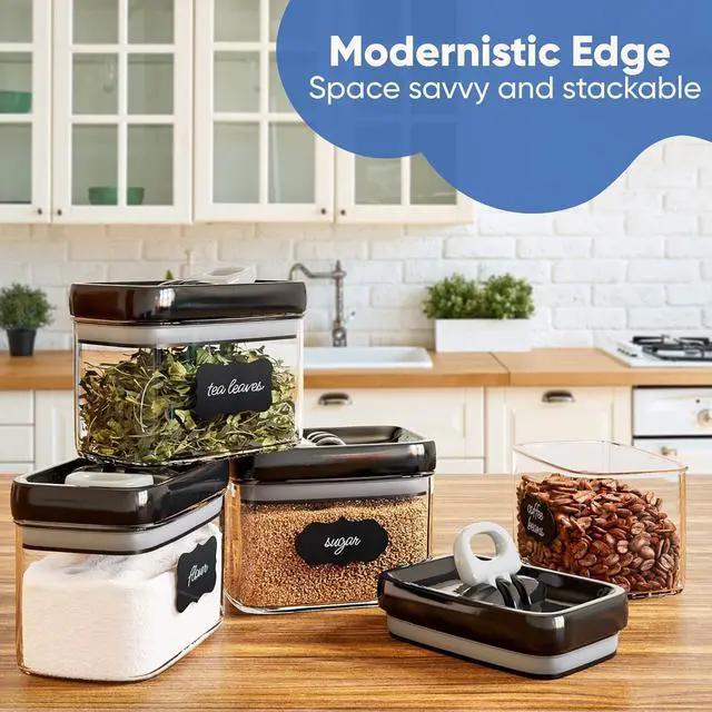 Alt view image 5 of 6 - Chef's Path Airtight Food Storage Containers with Improved Lids, Set of 6, 1L Kitchen and Pantry Canisters for Coffee, Spices, and Dry Food, Includes Labels and Marker - Transparent, All Same Size