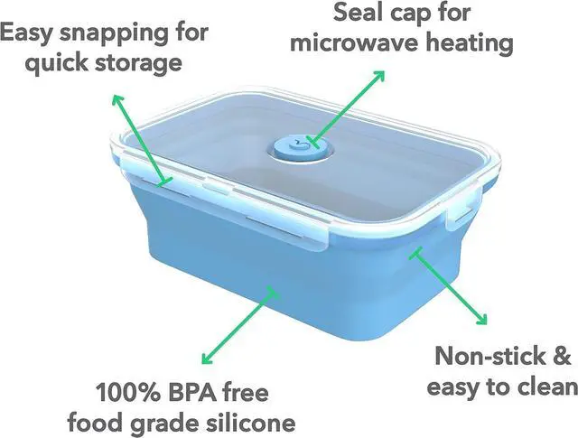 Alt view image 3 of 7 - Vremi Silicone Food Storage Containers with BPA Free Airtight Plastic Lids - Set of 4 Small and Large Collapsible Meal Prep Container for Kitchen Lunch Boxes - Microwave and Freezer Safe